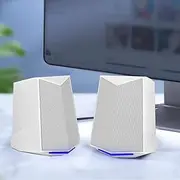 XUMIUZIY Desktop Speaker, Computer 2.0 Sound Channel 3W Power USB Speaker, Two-Channel Stereo Sound Shock Bass Mini Active (White)