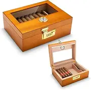 [CIGARLOONG] Cigar Humidor Cedar Wood,Glass Top,humidor with Humidifier Hygrometer Combination Lock,Gifts for Men