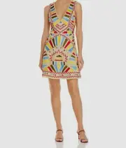 $350 Aidan Mattox Women's White Sleeveless Embroidered V-Neck Mini Dress Size 10