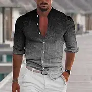 Men's Shirt Dress Shirt Gradient Outdoor Casual Yellow Red Blue Green Long Sleeve Stand Collar Fall Winter Clothing Apparel Print