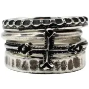 925 sterling silver Munich Industrial punk style cross four ring overlay ring WM