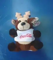 COCA COLA BEANIE PLUSH TOY REINDEER WITH WHITE LOGO SHIRT NWT