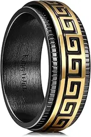King Will Stainless Steel Spinner Wedding Band for Men 8mm Black Golden Plated Greek Key Ring Fidget Ring