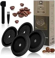 Reusable Coffee Capsule Lid, Compatible with Nespresso Vertuo Pods and VertuoLine Capsules, Coffee Filter Refillable, Food Grade Silicone with Spoon and Brush - Pack of 4 (Black)