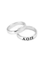 Alpha Omicron Pi Sterling Silver skinny band ring with black enamel