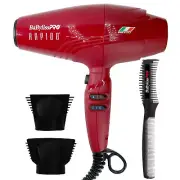 BaByliss Pro Rapido Nano Titanium Hair Dryer (Red) BRRAP1 with Texturizing Comb