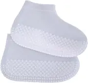 Silicone Waterproof Shoe Covers Rain Socks,Reusable Foldable Non-Slip Shoes Boots Shoes Covers Overshoe for Indoor, Rain, Snow, Grassland Shoes for Men & Women & Kids (White, M+)