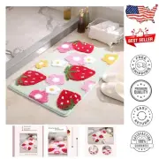 Soft Plush Strawberry Bathroom Rug - Water-Resistant, Stylish Doormat 20" X 47"