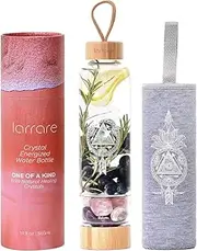 Larrare Crystal Water Bottles 19oz Large Crystal Elixir Infused Water Bottle with Changeable Crystals | Gem Water Bottle with Sacred Pattern and Words (Amethyst, Rose Quartz, Clear Quartz)