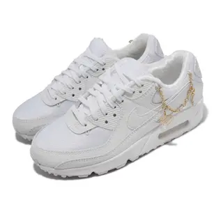 Nike Wmns Air Max 90 PRM 休閒鞋 女鞋 金鍊 可拆式 小白鞋 全白 DH0569-100