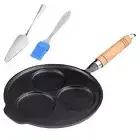 3 Hole Cast-Iron Pancake Pan with Handle Egg Pan for Breakfast Pancake Hamburger