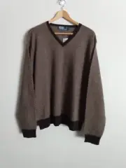 Polo Ralph Lauren Alpaca Wool Sweater Pullover Men's XL Brown V-Neck Long Sleeve