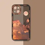INS Sunset Moon Snow Mountain Phone Case for iPhone 14 13 12 11 Pro Max XS Max XR X 11 Camera Protection Soft Cover for iPhone,T13,for iPhone 12