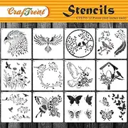 CrafTreat Pack of 12pcs Birds & Butterfly Set Stencils for Painting on Canvas, Wallart, Bullet Journal Notebook and Scrapbook - Reusable 6X6 Set - Stencil for Bedroom Decor - Arts & Crafts Supplies