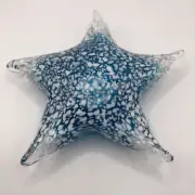 Hand Blown Art Glass Starfish Paperweight Beach Core Decor Blue / White