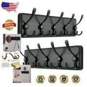 5 Tri Hooks Wall Mounted Coat Rack - Distressed Black, Easy Installation, 2 Pack