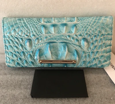 Brahmin Ady Dusty Blue Melbourne Slim Bifold Genuine Leather NWT Snap Wallet