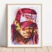 Terry Bogard Ballpoint Pen Print, Fatal Fury Art Poster