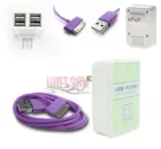100 4 USB PORT WALL ADAPTER+3FT CABLE POWER CHARGER PURPLE GALAXY TAB 7 8.9 10.1