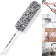 HEOATH Microfiber Feather Duster With Extendable Pole, 30-100 Inches Extra Long Cobweb Cleaner, Bendable Head, Non-Scratch, Washable for Ceiling, Fan, Furniture - Gray