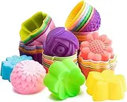 R Horse 42Pcs Silicone Cupcake Molds - Multi Flower Shapes Baking Cups, Non-Stick Donut Wrapper, Muffin Mold - Washable for Pan, Oven, Microwave, Dishwasher (2 x 0.8 Inch)