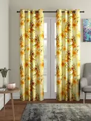 New 2 Piece Eyelet Polyester Door Curtain Set - 7 feet Yellow