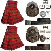 Handmade Robertson Red Tartan Kilt Outfit For Men Custom Size Traditional Kilt