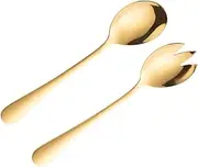 BRIGHTFUFU 2Pcs Golden Stainless Steel Serving Spoons Fork Spoon Salad Utensils for Fruits Salad and Rice Comfortable Grip for Everyday Use