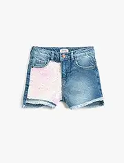 [Koton] Girls' Sequined Jean Pockets Tasseled Shorts