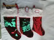 3 RED/GREEN SEQUINS CHRISTMAS STOCKINGS Red White Fur Trim A Home New with Tags