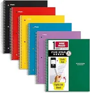 Five Star Spiral Notebooks, 1 Subject, Wide Ruled, 10-1/2" x 8", Assorted Colors, 6 Pack (38042)