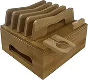 Bamboo Charging Stand, Desk Docking Station with Removable Dividers, Cell Phone Docking Station Charger Organizer for Multi Devices, Tablets, Smart Watch