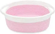 ABenkle Small Basket, 12"x 8" x 5" Cute Small Woven Basket, Rope Room Shelf Storage Basket, Cat Dog Toys Basket Chest Box, Decorative Empty Gift Basket with Handles - Pink