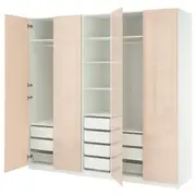 PAX / FARDAL wardrobe combination, white/high-gloss light orange, 250x60x236 cm