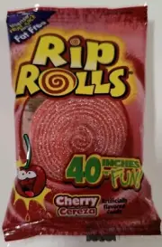 Rip Rolls Cherry 40 inch Sour Belt Candy 4 Count Free Shipping