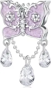 [Teleye] Butterfly Bead Charm 925 Sterling Silver Charm Fits For Pandora Bracelet Necklace,SCC2543, Cubic Zirconia, Created Cubic Zirconia