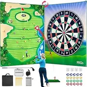 90Go Double-Side Golf Chipping Game & Dart Target Mat with Golf Club and 20 Sticky Balls，6Ft x 5Ft Supersize Golf Training Mat,Ideal Gifts for Adults and Family Kids Play Indoor Outdoor