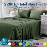 2000TC 4Pieces Deep Pocket Bed Flat Fitted Sheet Set Single/KS/Double/Queen/King