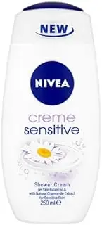 NIVEA Shower Cream Gel Rich Moisture Sensitive (250ml), Body Wash with Soothing Chamomile Extract, Sensitive Body Wash for Women, pH Skin-Balanced Shower Gel