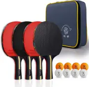 Ping Pong Paddles Set of 4, 5-Layer Table Tennis Paddles with 8 Balls and Carryi
