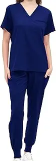 [Vaveren] Womens Uniform Scrub Set Workwear Nurse Top Pants with Multi Pockets V Neck Scrub Top Clothes Short Sleeve Nursing Work Suits