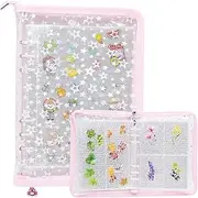 Yeanifeana Transparent Zipper Sticker Storage Organizer Binder Album, 90 Pockets for Jewelry, Scrapbook & Collecting Stickers (Pink)