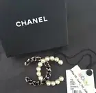 NWT Classic CHANEL White Pearl Black Leather Gold Chain CC Pin Brooch 2017 New