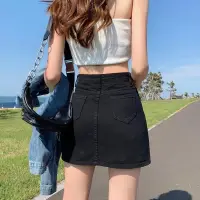 在飛比找蝦皮購物優惠-Black denim a-line skirt for w