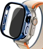 BWAD Glass case for Apple Watch Ultra 2 case 49mm smar twatch PC Bumper Screen Protector Tempered Cover iwatch Series Band Accessories(Official Blue 25,Ultra 49mm)