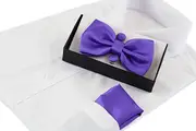 Mens Purple Matching Bow Tie, Pocket Square & Cuff Links Set
