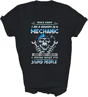 [Above Good Tee] Walk Away I Am A Grumpy Old Mechanic I Have Anger Issues Unisex Shirt Gift Women Men T-Shirt (Black;XL)