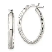 Sterling Silver Polished Diamond-Cut Edge 4.25mm Oval Hoop Earrings