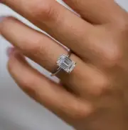 2.00Ct Emerald-Cut Real Moissanite Women's Engagement Ring 14k White Gold Plated