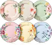 Brew To A Tea BTaT- Porcelain Floral Plates, 8 inch, Set of 6, Royal Dessert Plates, Appetizer Plates, Floral Plates, Salad Plates, Small Plates, Small Plates Set, Small Dishes, Dinnerware, BQD10